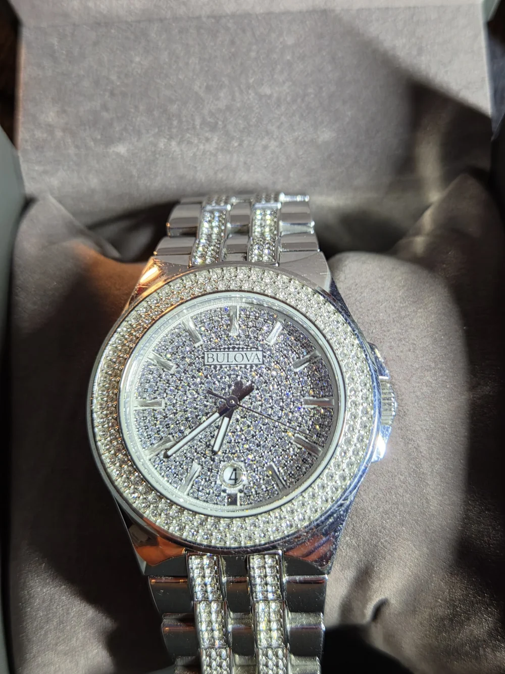 Bulova Silver Tone Pave Crystal Men's Watch